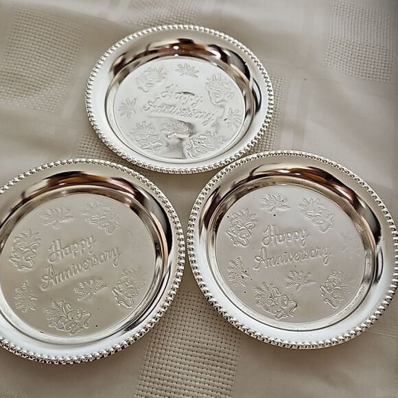 Happy Anniversary Pack Of 3 Small Steel Tray Silver 4.5" - Picture 13 of 16